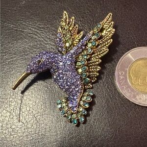 Elegant Purple and Gold Hummingbird Brooch